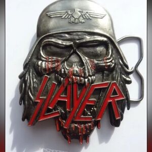 Slayer slaytanic Silver Metal? Gothic Open Mouth Skull Blood Helmet Belt Buckle